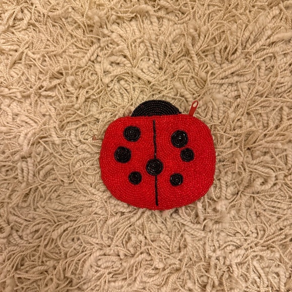 VTG Red Black Seed Beaded Ladybug Purse & Wallet Set Kitsch Handbag Mid-Century - Picture 7 of 10